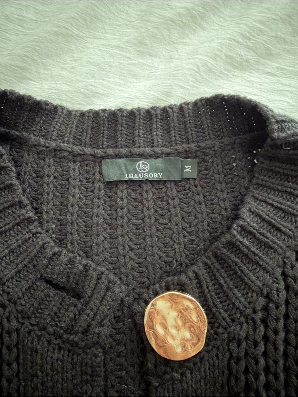 Black Chunky Knit Cardigan with Large Gold Buttons - Picture 2 of 2